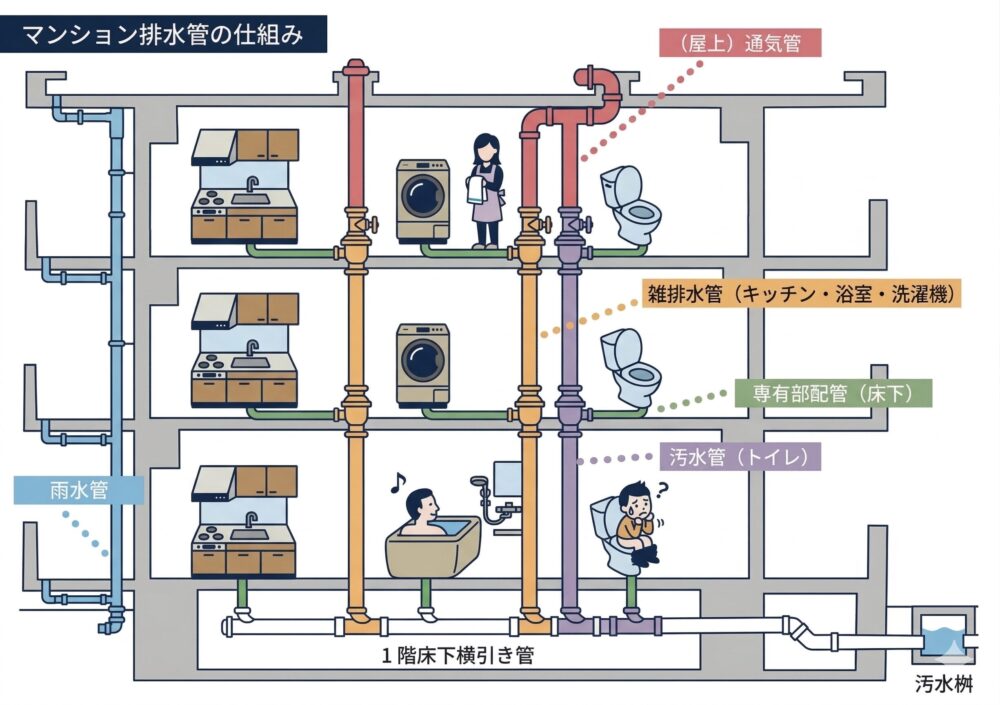 マンション排水管の構造イメージ