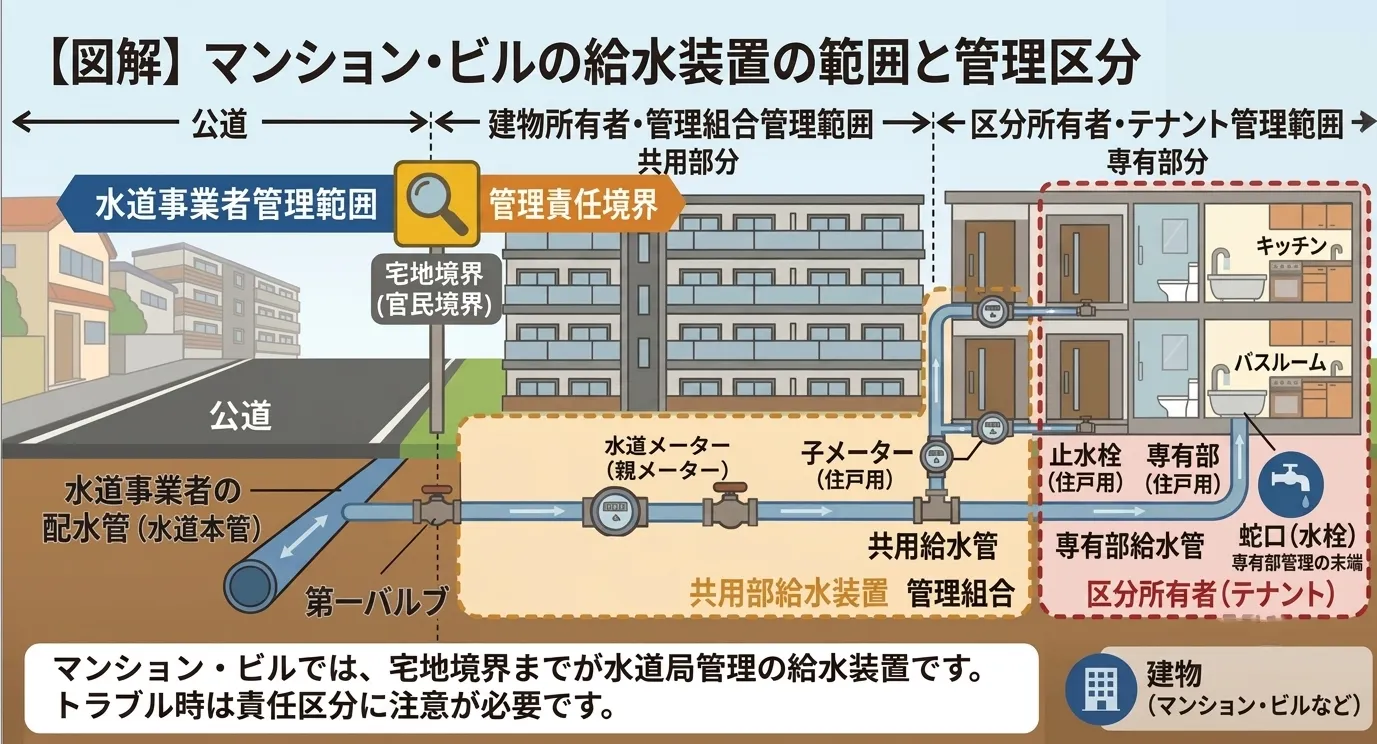 マンション・ビルの場合の給水装置の範囲
