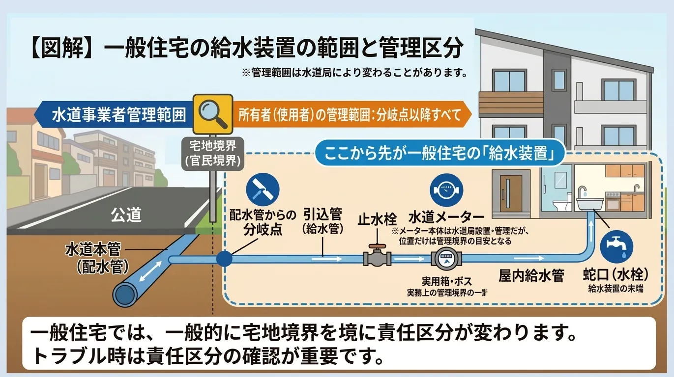 一般住宅の場合の給水装置の範囲